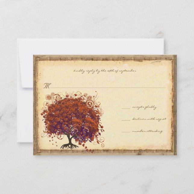 Invitación de boda del árbol del corazón de ciruel (Anverso)