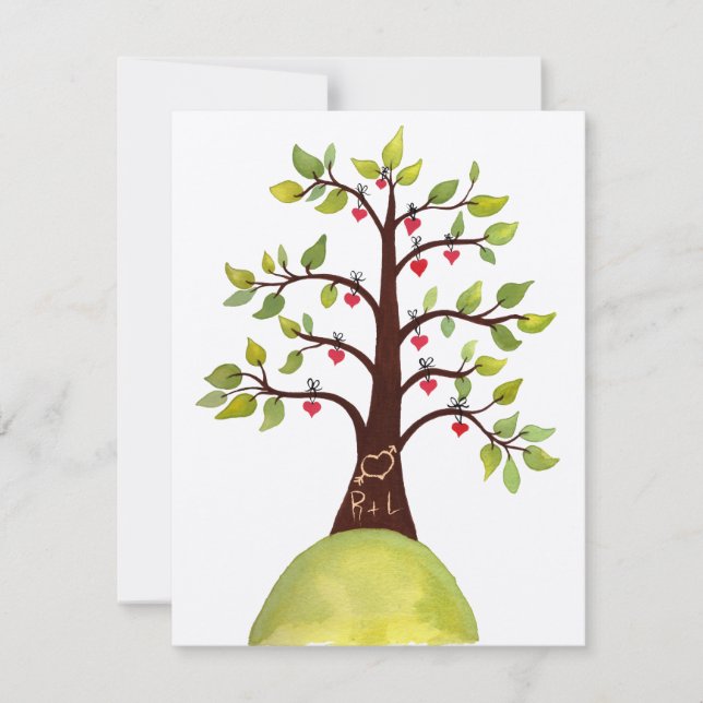 Invitación de boda del árbol del monograma del (Anverso)