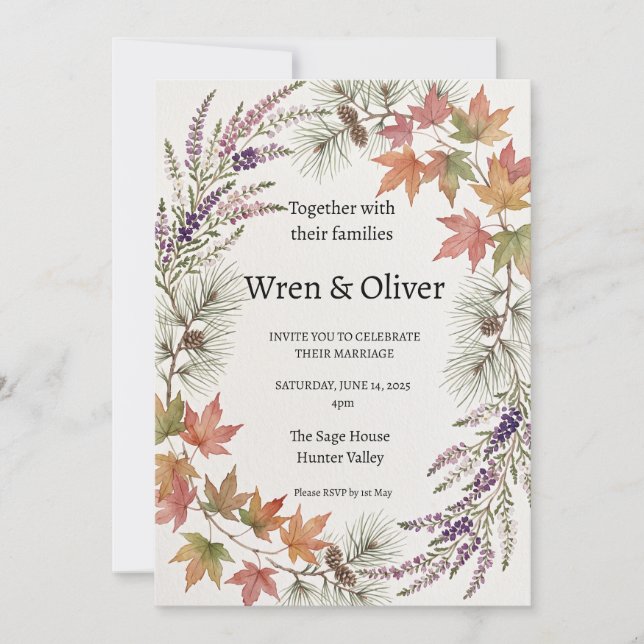 Invitación de boda del cardo del arce canadiense e (Anverso)
