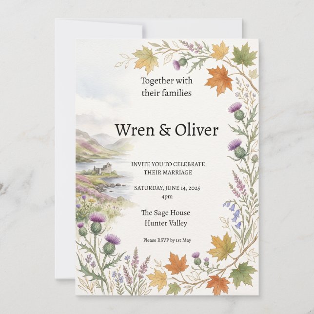Invitación de boda del cardo del arce canadiense e (Anverso)