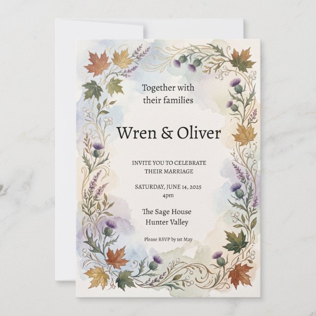 Invitación de boda del cardo del arce canadiense e (Anverso)