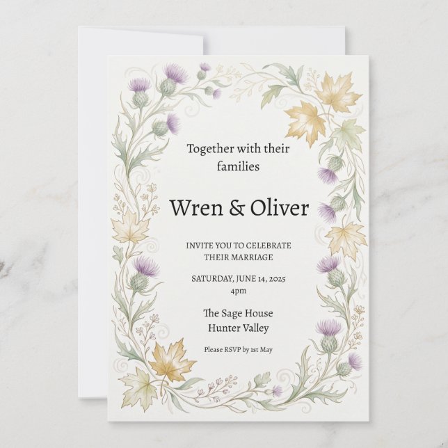 Invitación de boda del cardo del arce canadiense e (Anverso)