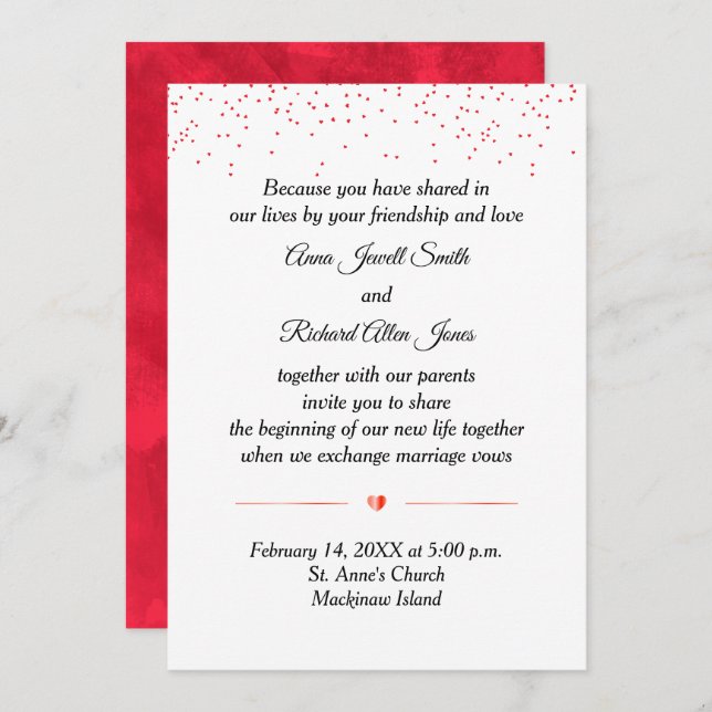 Invitación de Boda del Día de San Valentín (Anverso / Reverso)