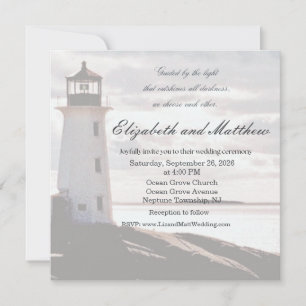 Invitación de boda del faro guiado por la luz