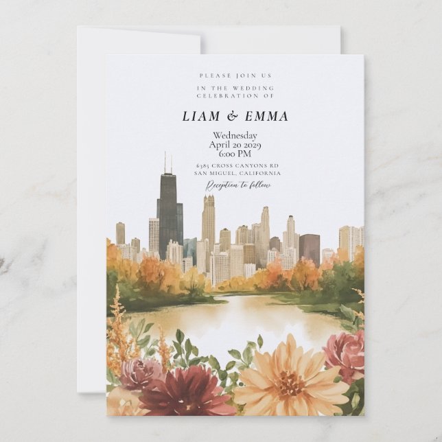 Invitación de boda del horizonte de Chicago Illino (Anverso)