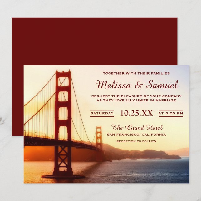 Invitación de boda del puente Golden Gate (Anverso / Reverso)