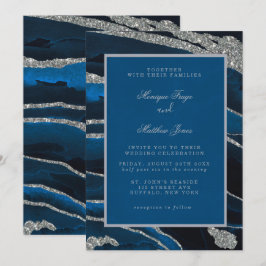 Invitación de Boda del Purpurina Agate de Navy Blu