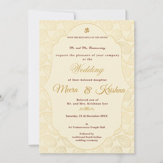Invitación de Boda del Sur de la India (Anverso)