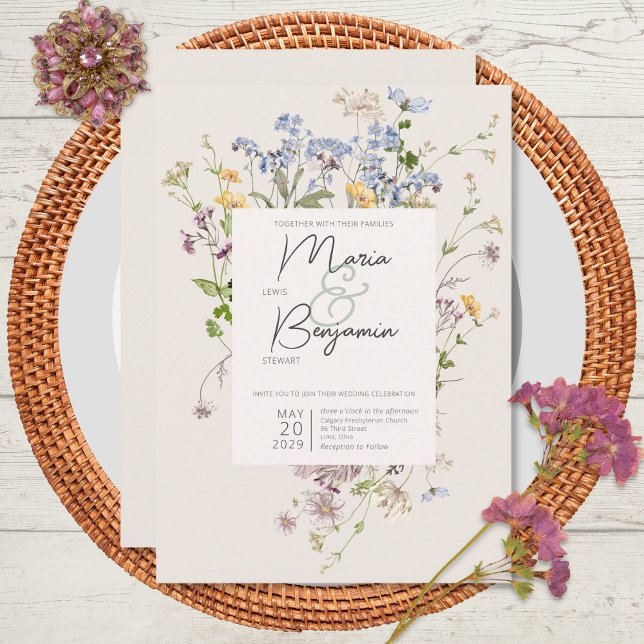 Invitación de boda delicada boho flores silvestres (Subido por el creador)