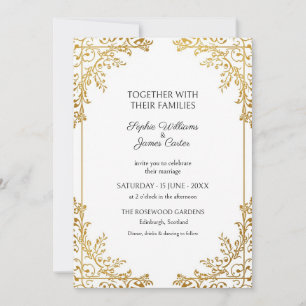 Invitación de boda delicada vid blanca y oro