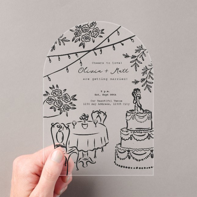 Invitación de Boda Dibujada a Mano con Cóctel Capr (Insitu (portátil))