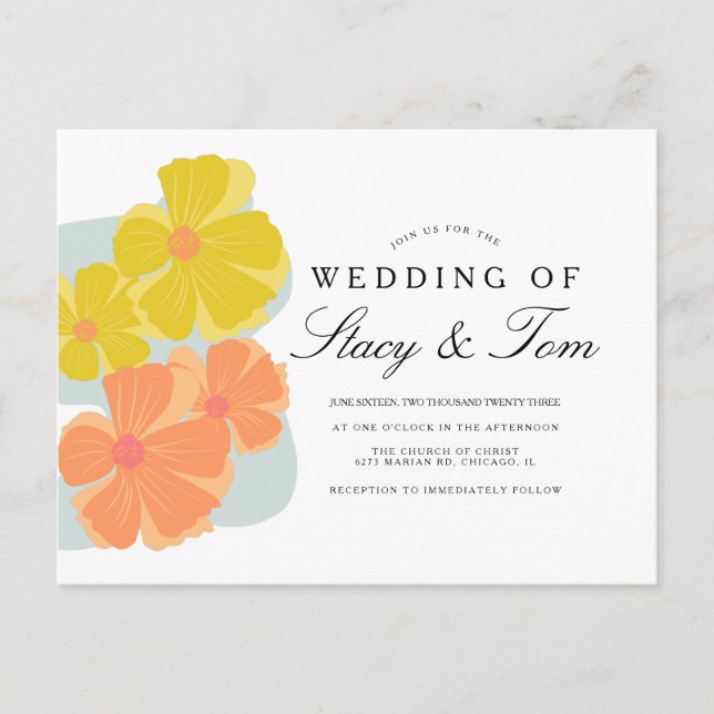 Invitación de boda dibujada a mano con cosmos de f (Anverso)