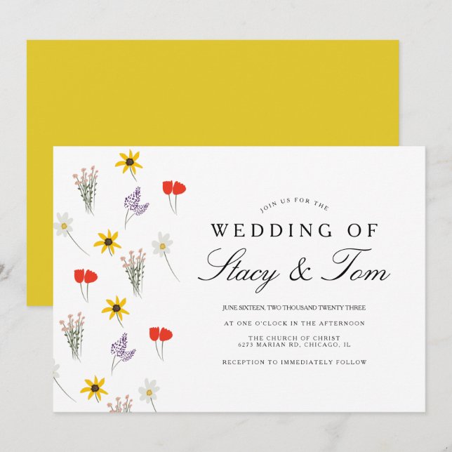 Invitación de Boda Dibujada a Mano con Flores Silv (Anverso / Reverso)