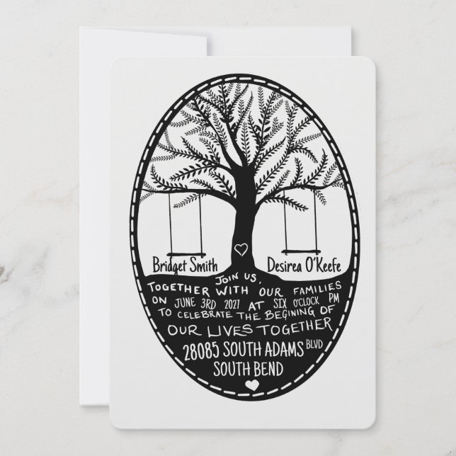 Invitación de boda dibujada al estilo de bordado p (Anverso)
