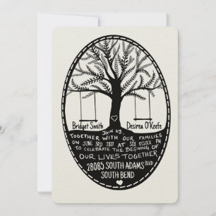 Invitación de boda dibujada al estilo de bordado p