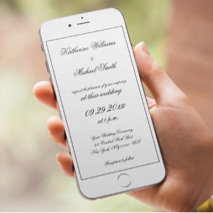 Invitación de boda digital blanca minimalista eleg