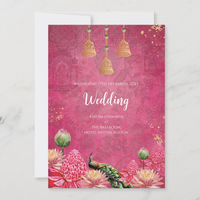 Invitación de boda Digital Peacock boda india (Anverso)