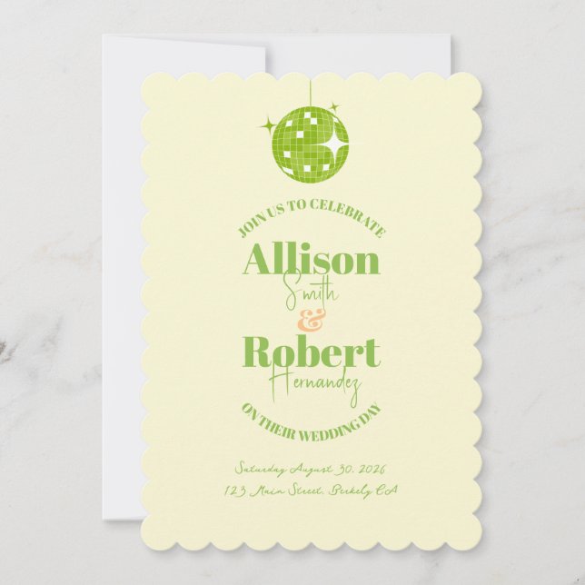Invitación de boda disco retro (Anverso)