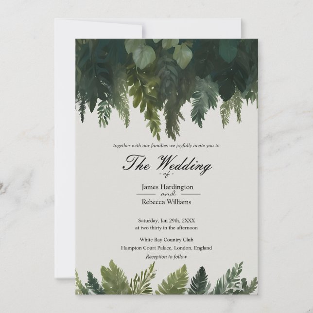 Invitación de boda diseño de la elegancia verde de (Anverso)