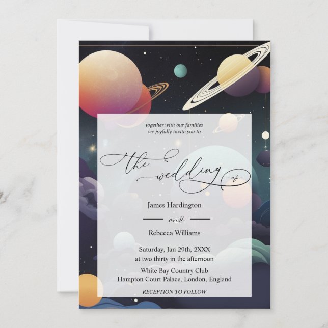 Invitación de boda diseño de los sueños galácticos (Anverso)