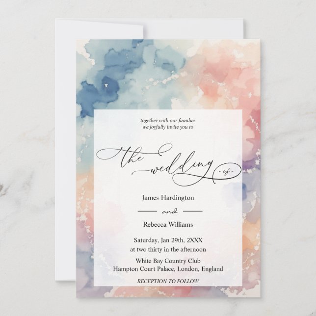 Invitación de boda diseño de Wash acuarela (Anverso)
