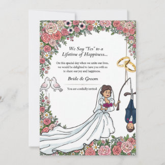 Invitación de boda divertida de novia pescando - D