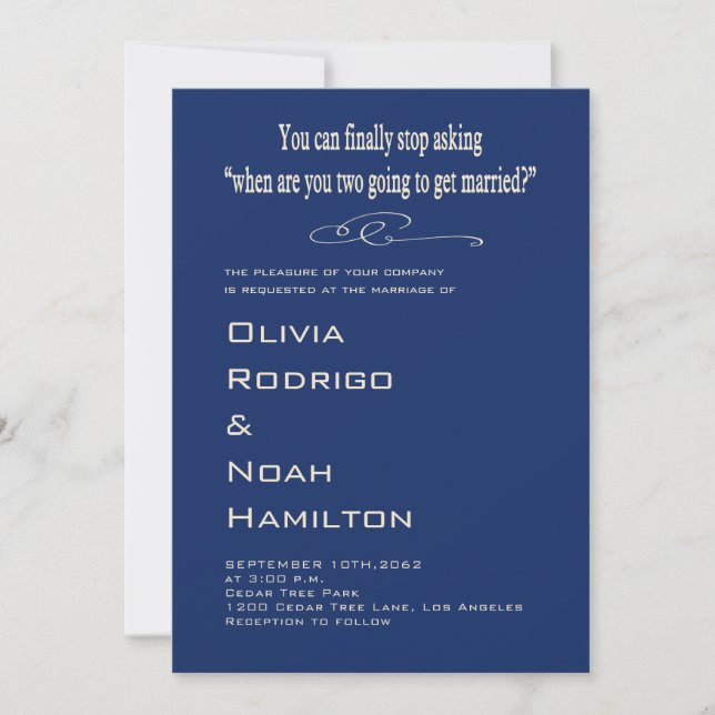 Invitación de boda divertida moderna en blanco y n (Anverso)