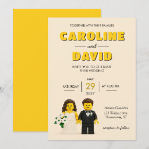 Invitación de boda divertida y moderna con bloques