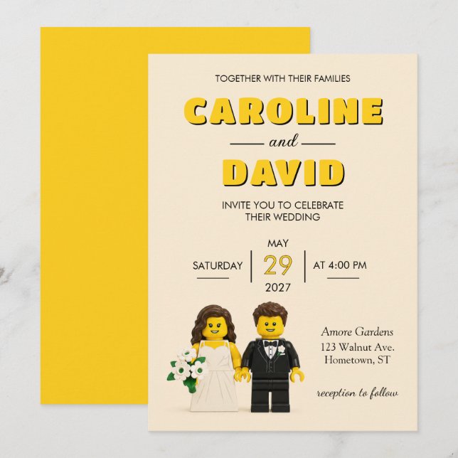 Invitación de boda divertida y moderna con bloques (Anverso / Reverso)