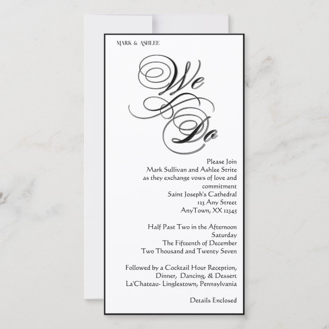 Invitación de Boda Doble Cara 8x4 B&W We Do (Anverso)