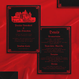 Invitación de boda doble cara con borde de castill