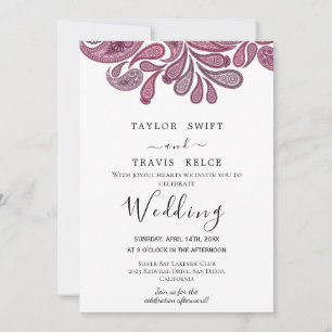 Invitación de boda dorada con estampado Paisley in