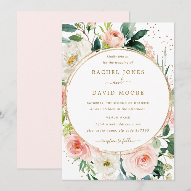 Invitación de Boda Dorada con Rubor Geométrico Flo (Anverso / Reverso)
