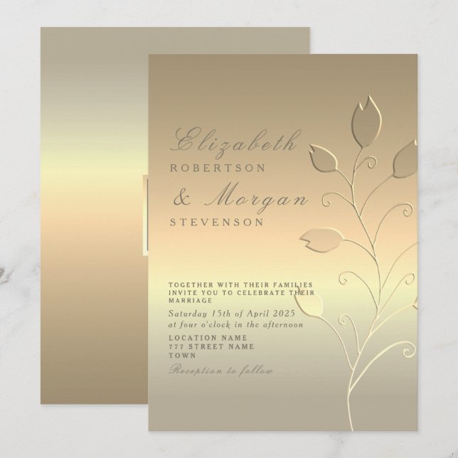 Invitación de boda dorada elegante moderna (Anverso / Reverso)