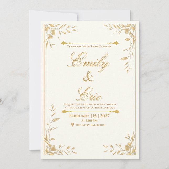 Invitación de Boda Dorada Elegante - Susurro de Or (Anverso)