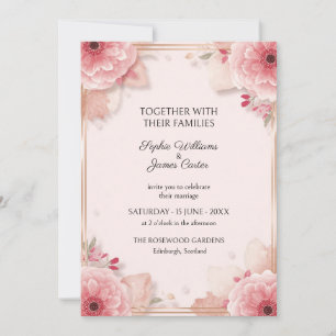 Invitación de boda dorada gerbera rosa rubor