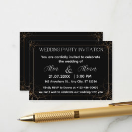 Invitación de boda dorada negra