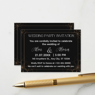 Invitación de boda dorada negra