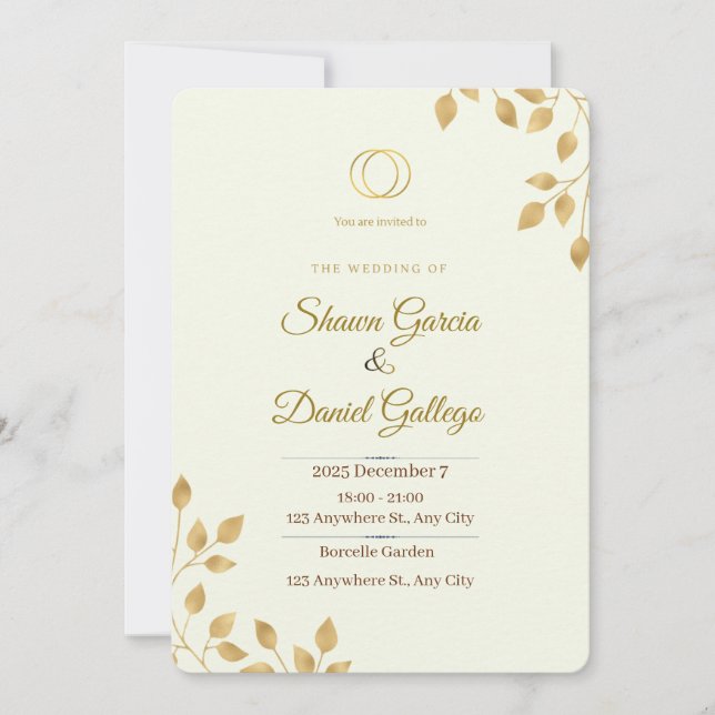 invitación de boda dorada plantilla (Anverso)