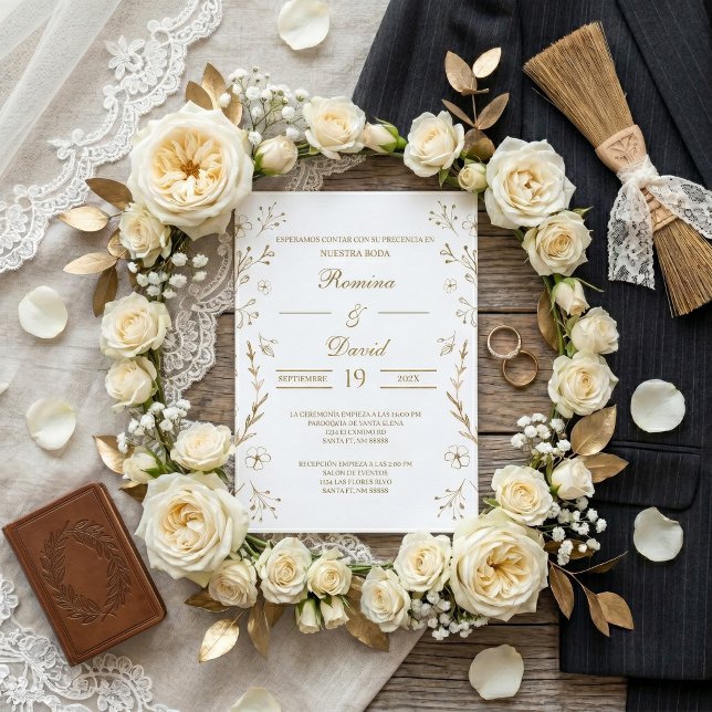 Invitación de boda dorada y española (Subido por el creador)