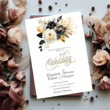 Invitación de Boda Dorado Negro Blanco