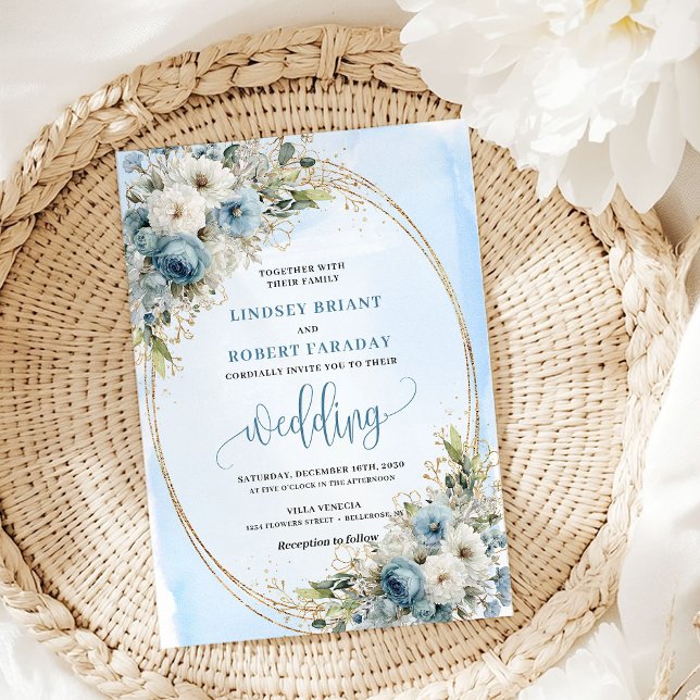 invitación de boda Dusty Blue Floral Greenery (Dusty Blue Floral Greenery wedding invitation

)