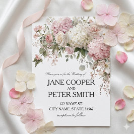 Invitación de boda económica con hortensias y rosa