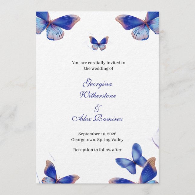 Invitación de boda editable con foto en azul rústi (Anverso)
