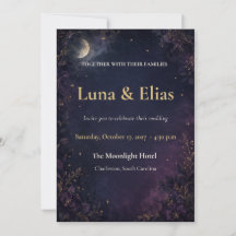 Invitación de boda editable con luna gótica celest