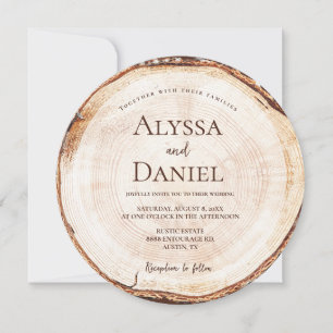 Invitación de boda editable de rebanada de madera 