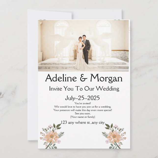 Invitación de Boda Editable Elegante (Anverso)