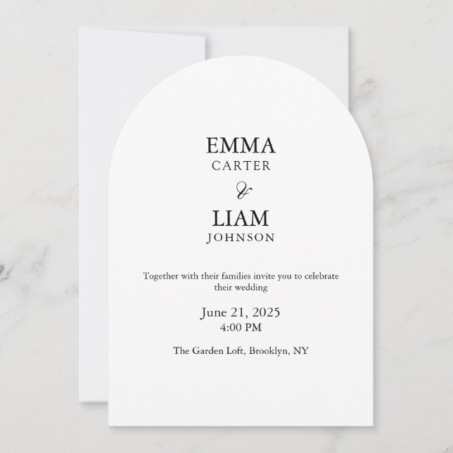 Invitación de boda editable minimalista con arco e (Anverso)