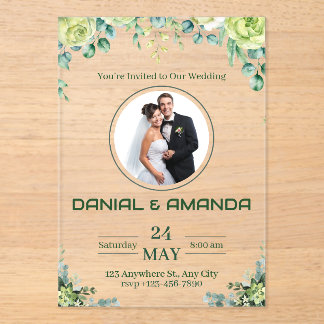 Invitación de boda editable rústica con vegetación