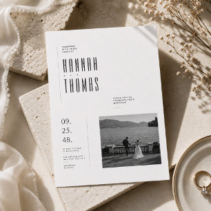 Invitación de boda editorial en blanco y negro con